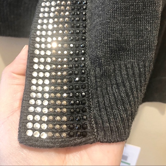 🆕HP! NEW Calvin Klein Rhinestone Studded Shrug Cardigan, Charcoal Gray, L - Picture 4 of 12